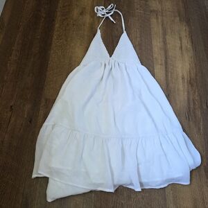 White Halter Smocked Bodice Tiered Summer Dress